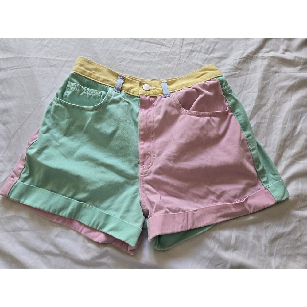 American Apparel Womens Pastel Colorblock Mom Shorts 90s Vtg Inspired
